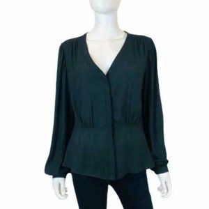 Treasure & Bond Women Black V-Neck Long Puff Sleeve Blouse Top Size M Medium